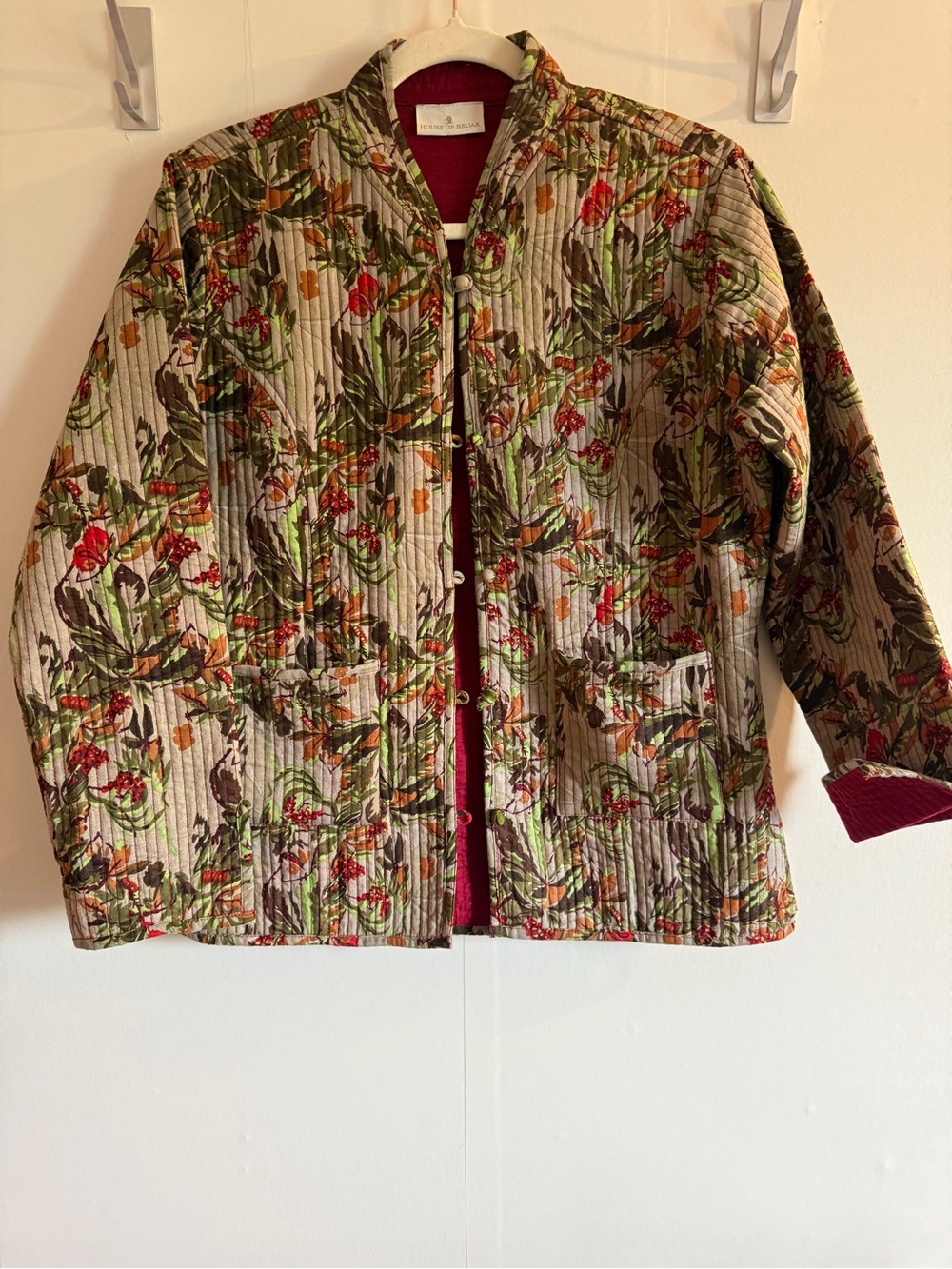 House of Bruar Reversible Quilted Floral Jacket Women’s Medium Burgundy Cotton